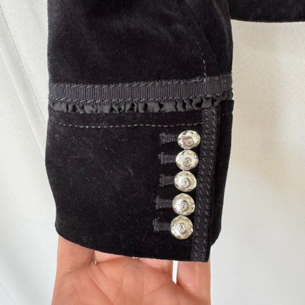 Y2K WHBM Black Stretch Velvet High Collar Silver Button Military Blazer Size 4 - Picture 11 of 17